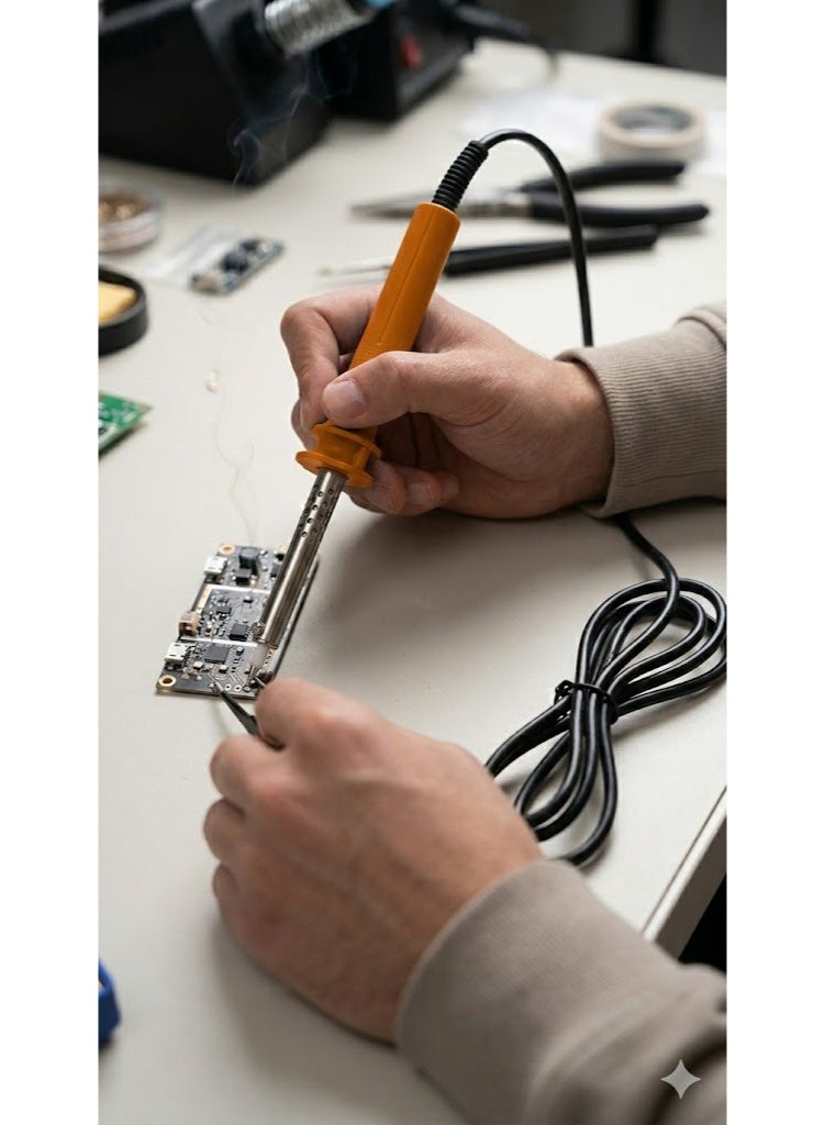 طقم مكواة لحام احترافية 30 واط، 40 واط، 60 واط مع سلك لحام 0.8 مم مجموعة لحام كهربائية كاملة لإصلاحات الإلكترونيات المنزلية والمشاريع المنزلية، لون برتقالي - Image 3