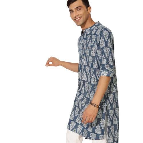Fabindia Men's Cotton Slim Kurta (102442201_Indigo - Image 2