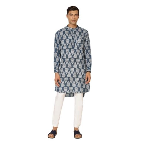 Fabindia Men's Cotton Slim Kurta (102442201_Indigo - Image 3