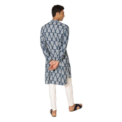 Fabindia Men's Cotton Slim Kurta (102442201_Indigo - Image 5