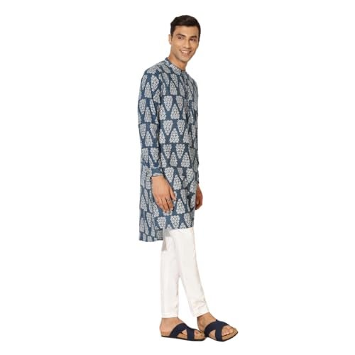 Fabindia Men's Cotton Slim Kurta (102442201_Indigo - Image 4