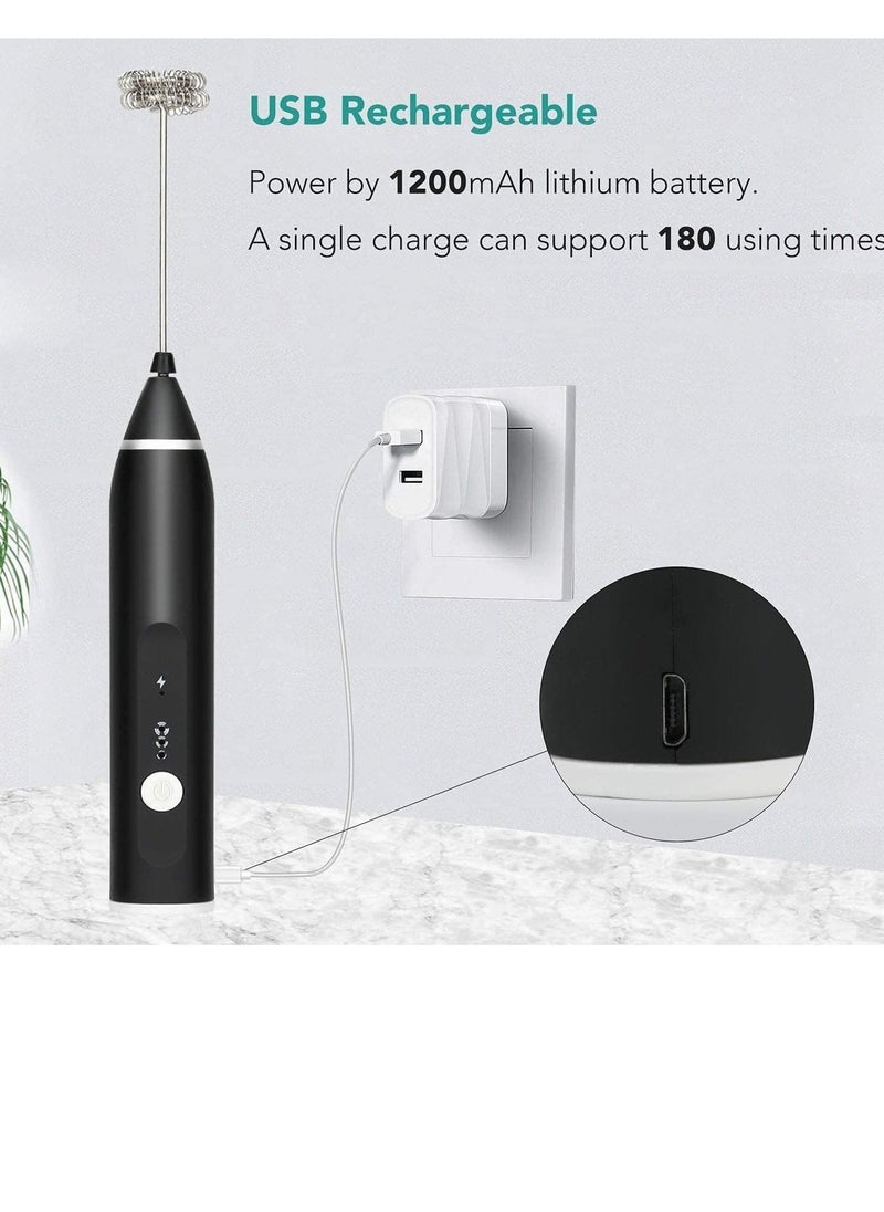 ELTRAZONE Handheld  3 In 1; Electric Foam Maker, Egg Beater, Drink Mixer. USB Rechargeable, Mini Blender For Coffee Latte Cappuccino Hot Chocolate, Black  - Image 3
