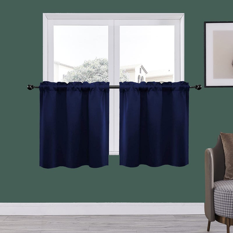 Pickluc 24 Inch Long Tier Curtains for Small Window Treatment, Short Blackout Curtain with Rod Pocket - Half Window Curtains for Kitchen, Cabinet, Basement, Camper, 2 Panels, Navy, 30 Inches Wideâ€¦ - Image 2