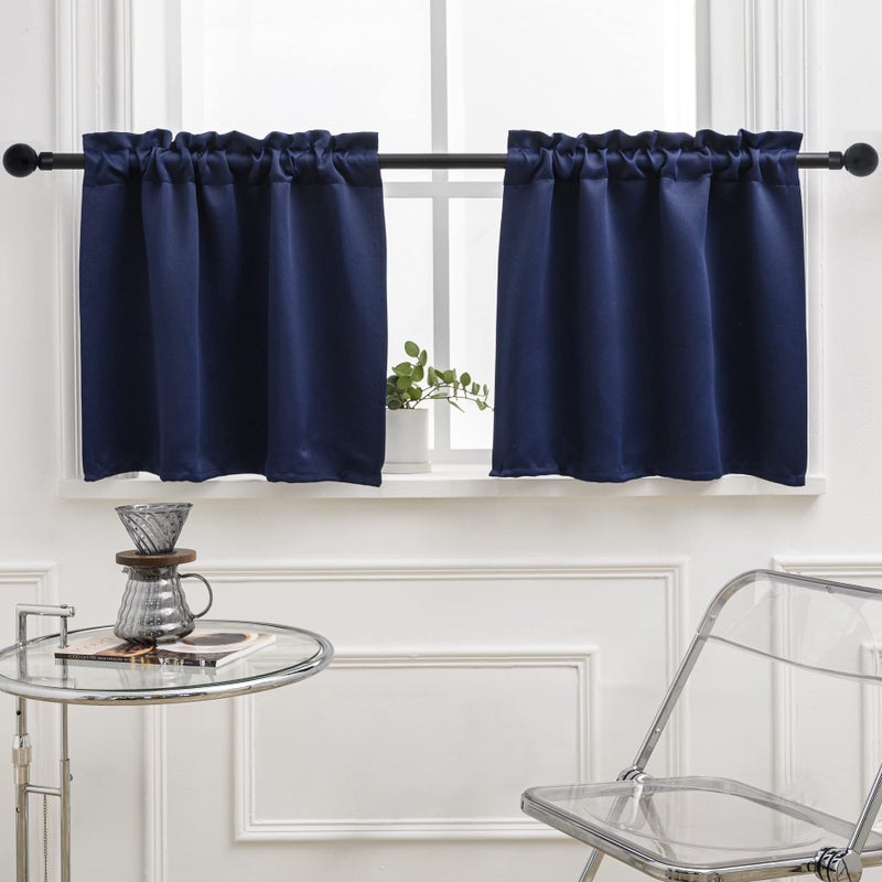 Pickluc 24 Inch Long Tier Curtains for Small Window Treatment, Short Blackout Curtain with Rod Pocket - Half Window Curtains for Kitchen, Cabinet, Basement, Camper, 2 Panels, Navy, 30 Inches Wideâ€¦ - Image 1