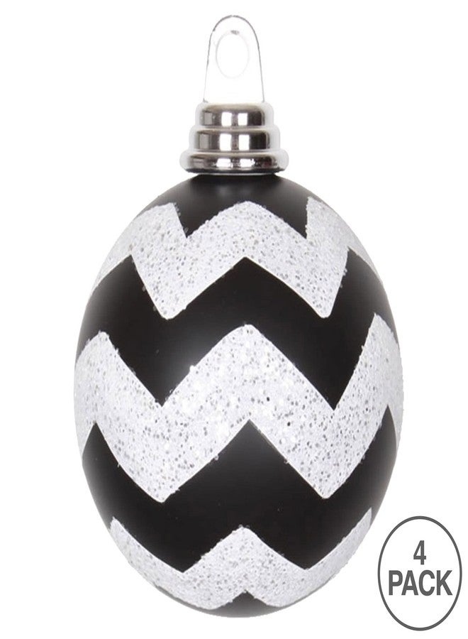 Vickerman 4" Christmas Ornament Chevron Ball, Black and White Matte Finish, Shatterproof Plastic, Holiday Christmas Tree Decoration, 4 Pack - Image 2
