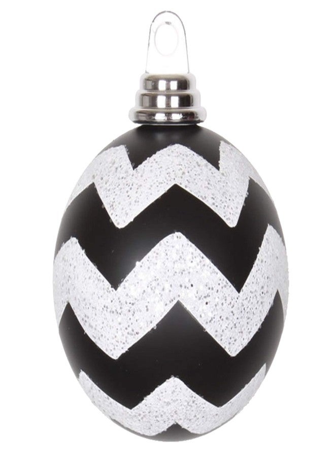 Vickerman 4" Christmas Ornament Chevron Ball, Black and White Matte Finish, Shatterproof Plastic, Holiday Christmas Tree Decoration, 4 Pack - Image 1