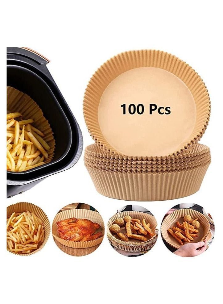 Marrkhor 100 PCS Air Fryer Disposable Paper Liner, Non-Stick Air Fryer Liners, Round Food Grade Baking Paper for Air Fryer Oven Roasting Microwave - Image 1