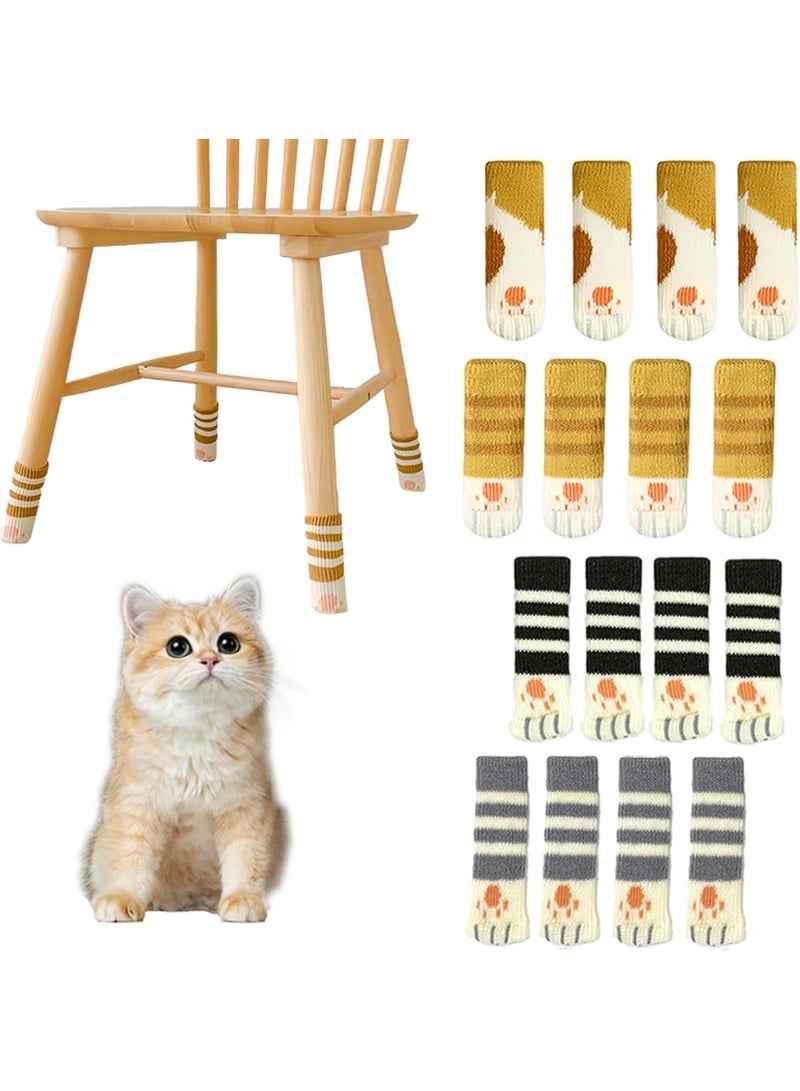 SYOSI 16-Pcs Cat Paw Chair Socks, Knitted Floor Protectors for Chair/Stool Legs, Non-Scratch Furniture Socks for Wood Floors, Noise Reduction Leg Covers for Home, Dining Room, Fit Round/Square Legs - Image 1