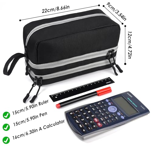 Genteen Large Capacity Pencil Case,Multifunction Pencil Pouch,Pencil Bags with Zipper 3 Compartments Pencil case organizer for or School Teen Girl Boy Men Women（Black） - Image 3