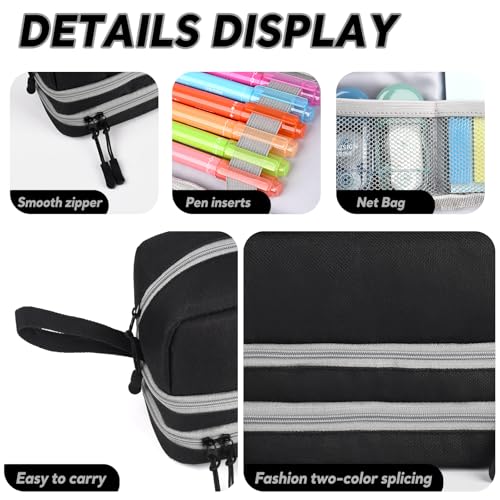 Genteen Large Capacity Pencil Case,Multifunction Pencil Pouch,Pencil Bags with Zipper 3 Compartments Pencil case organizer for or School Teen Girl Boy Men Women（Black） - Image 4
