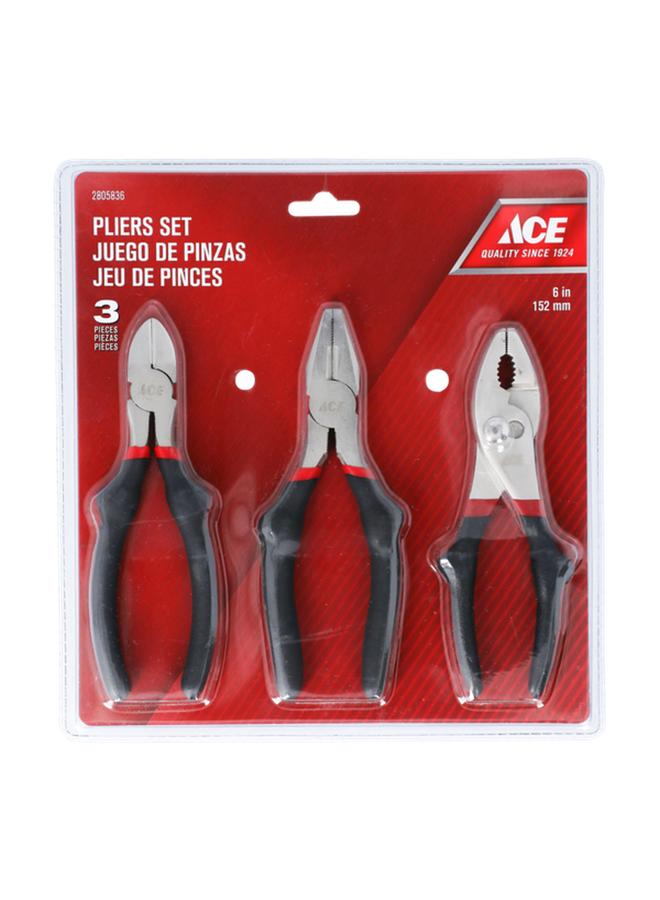 ACE 3-Piece Stainless Steel Non-Slip Comfort Grip Plier Set Black and Silver 6inch 20180118025