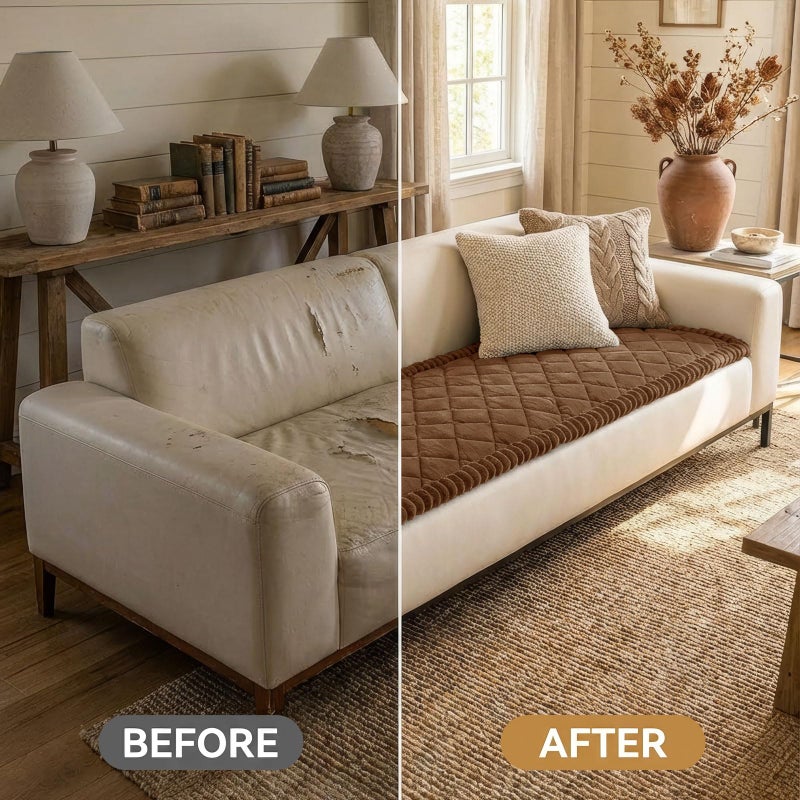Smiry Fuzzy Couch Cover for Dogs, Non Slip Washable Pet Sofa Cover, Scratch Proof Hair Resistant Plush Sofa Slipcover, Pet Friendly Couch Cushion Protector for Cat, Brown, 27.6" x 59" - Image 5