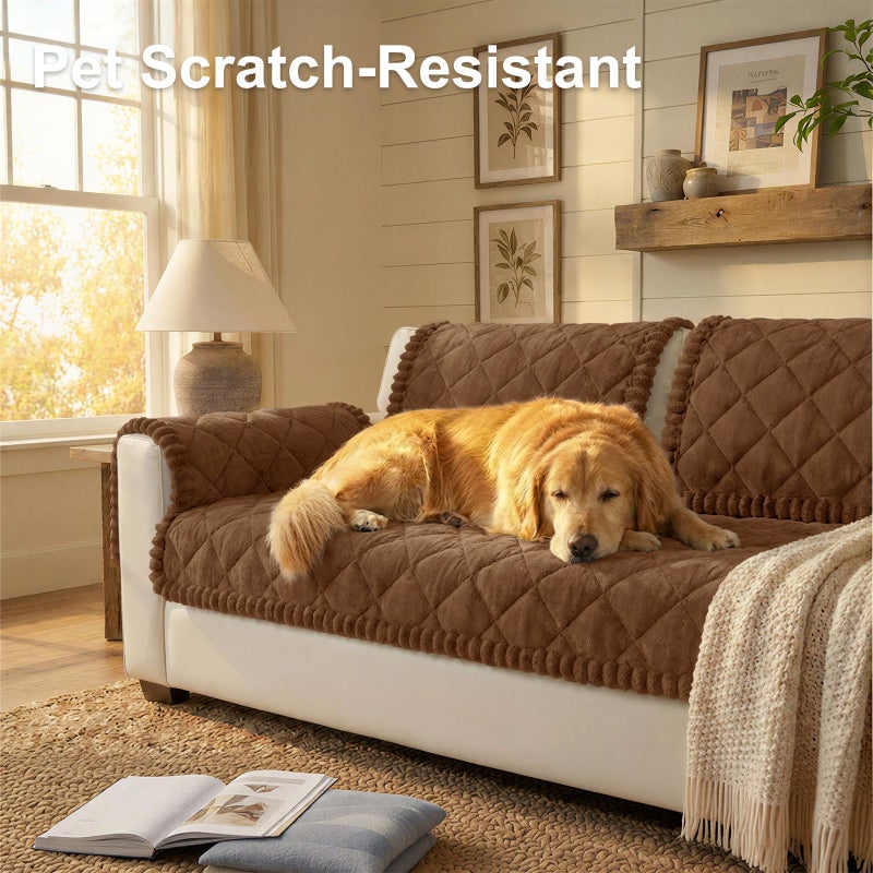 Smiry Fuzzy Couch Cover for Dogs, Non Slip Washable Pet Sofa Cover, Scratch Proof Hair Resistant Plush Sofa Slipcover, Pet Friendly Couch Cushion Protector for Cat, Brown, 27.6" x 59" - Image 2