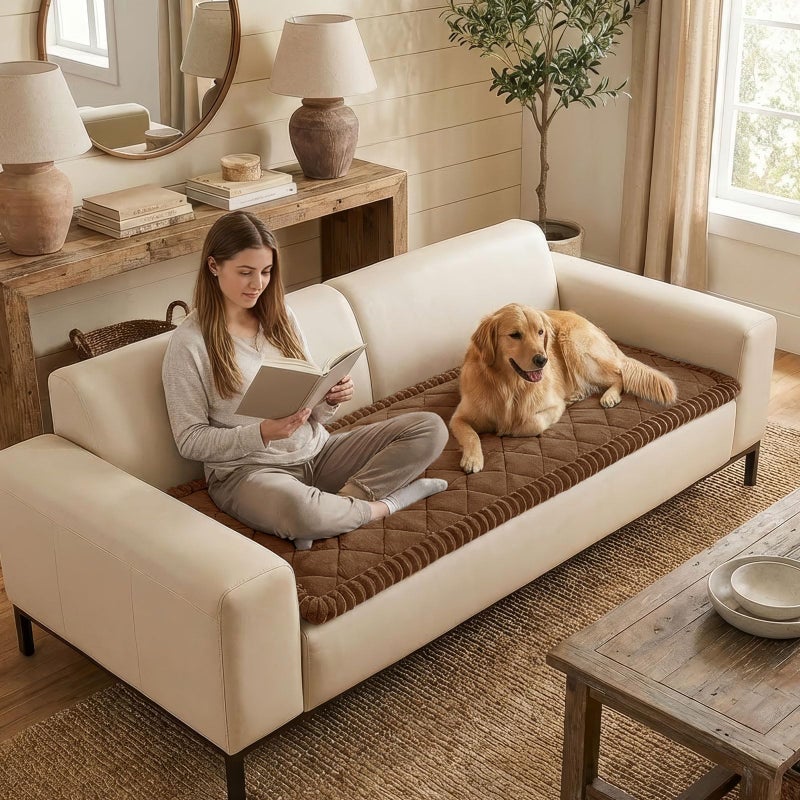 Smiry Fuzzy Couch Cover for Dogs, Non Slip Washable Pet Sofa Cover, Scratch Proof Hair Resistant Plush Sofa Slipcover, Pet Friendly Couch Cushion Protector for Cat, Brown, 27.6" x 59" - Image 3
