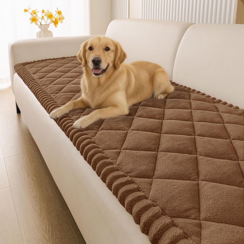 Smiry Fuzzy Couch Cover for Dogs, Non Slip Washable Pet Sofa Cover, Scratch Proof Hair Resistant Plush Sofa Slipcover, Pet Friendly Couch Cushion Protector for Cat, Brown, 27.6" x 59" - Image 1