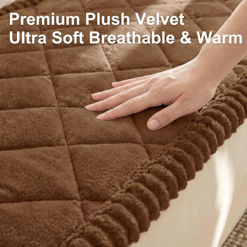 Smiry Fuzzy Couch Cover for Dogs, Non Slip Washable Pet Sofa Cover, Scratch Proof Hair Resistant Plush Sofa Slipcover, Pet Friendly Couch Cushion Protector for Cat, Brown, 27.6" x 59" - Image 4