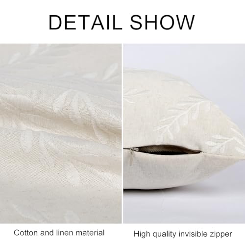 RinRinfam Embroidered Throw Pillow Cover 12x 20, Classical Boho Leaves Natural Linen Pillow Cushion Case, Farmhouse Home Decor for Outdoor Couch Bedroom Car White - Image 3