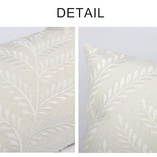 RinRinfam Embroidered Throw Pillow Cover 12x 20, Classical Boho Leaves Natural Linen Pillow Cushion Case, Farmhouse Home Decor for Outdoor Couch Bedroom Car White - Image 2