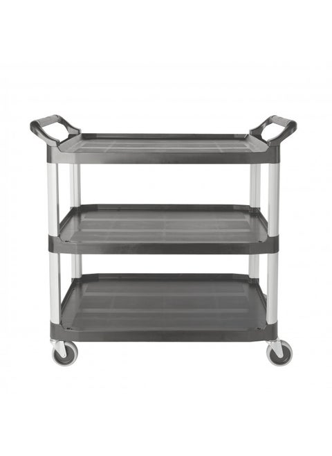 Rubbermaid Commercial Products Heavy Duty 3-Shelf Rolling Service/Utility/Push Cart, 300 lbs. Capacity, Gray, for Foodservice/Restaurant/Cleaning (FG409100GRAY)
