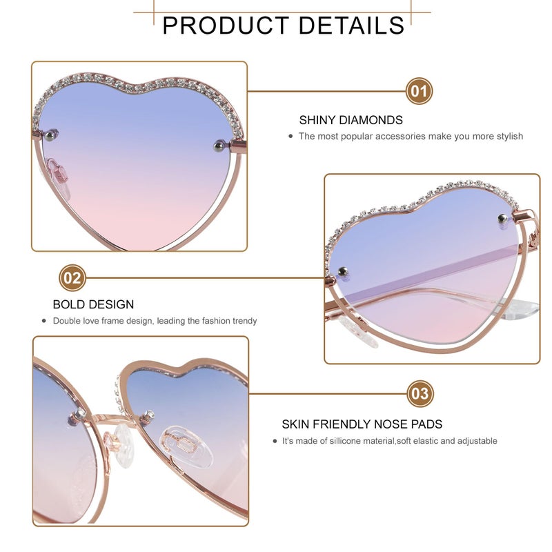 ANDWOOD Trendy Heart Shaped Sunglasses Womens Rhinestone Love Eye Sun glasses Metal Lovely Fashion Diamond Sunnies - Image 3