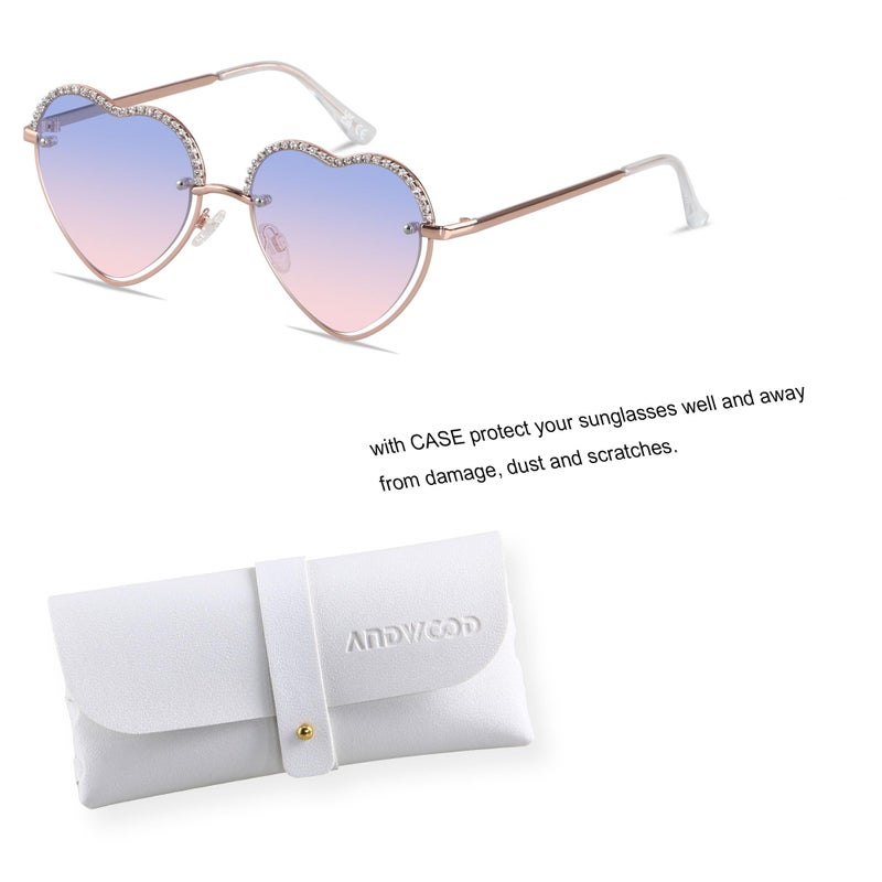 ANDWOOD Trendy Heart Shaped Sunglasses Womens Rhinestone Love Eye Sun glasses Metal Lovely Fashion Diamond Sunnies - Image 2