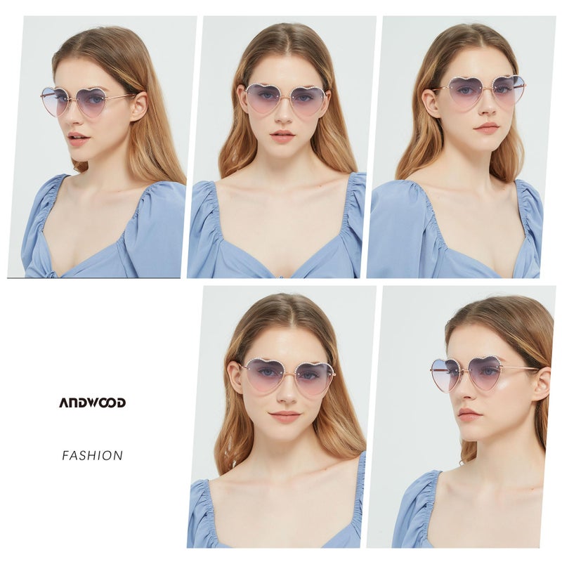 ANDWOOD Trendy Heart Shaped Sunglasses Womens Rhinestone Love Eye Sun glasses Metal Lovely Fashion Diamond Sunnies - Image 4