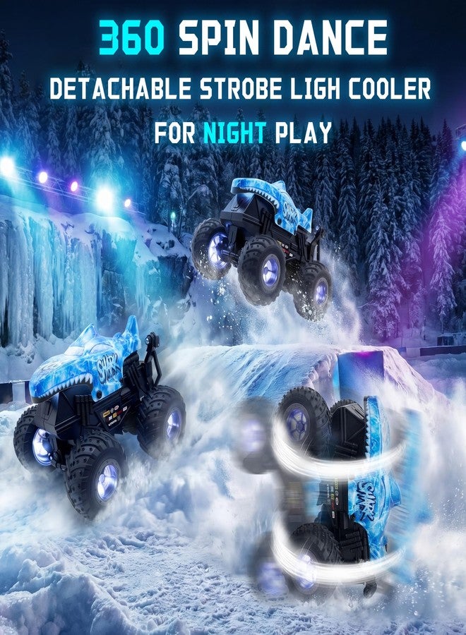 BEZGAR 1:20 Monster Truck Toys, 360°Stunt RC Cars with 2 Batteries, Rotation Monster Trucks with Music and Lights, Remote Control Car for Boys 4 5 6 7 8 9 Years Old (Ice Blue) - Image 2