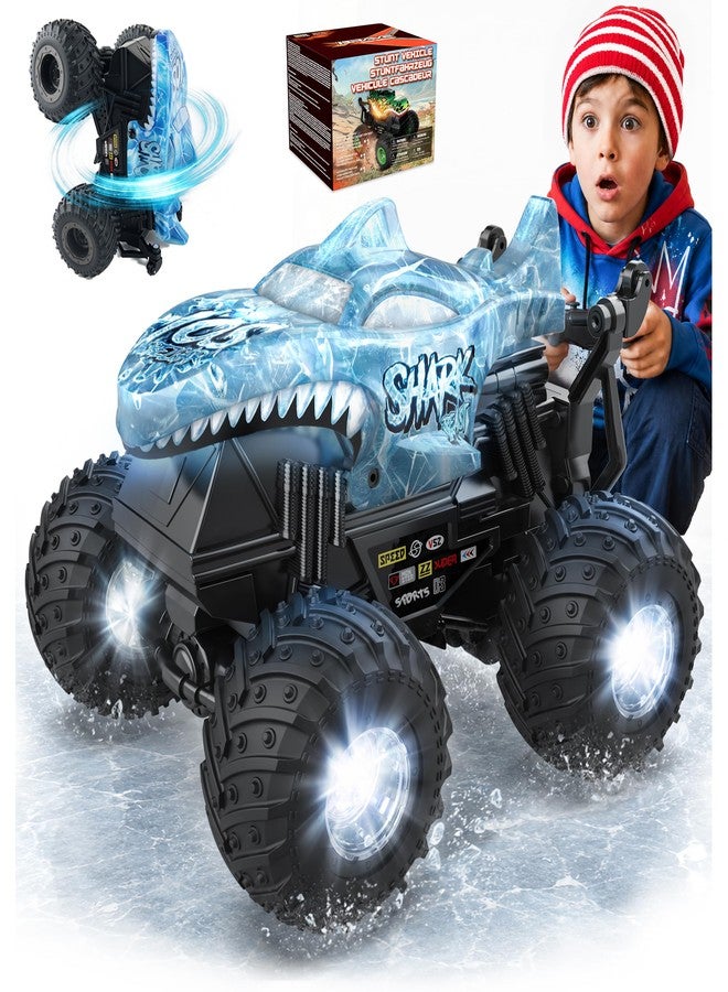 BEZGAR 1:20 Monster Truck Toys, 360°Stunt RC Cars with 2 Batteries, Rotation Monster Trucks with Music and Lights, Remote Control Car for Boys 4 5 6 7 8 9 Years Old (Ice Blue) - Image 1