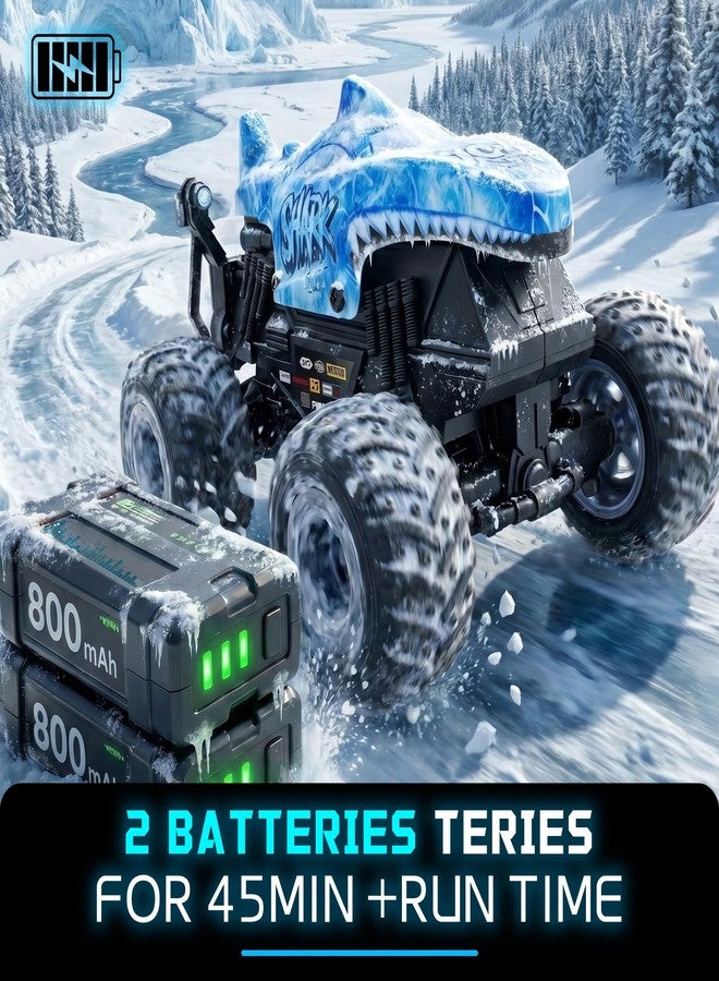 BEZGAR 1:20 Monster Truck Toys, 360°Stunt RC Cars with 2 Batteries, Rotation Monster Trucks with Music and Lights, Remote Control Car for Boys 4 5 6 7 8 9 Years Old (Ice Blue) - Image 4