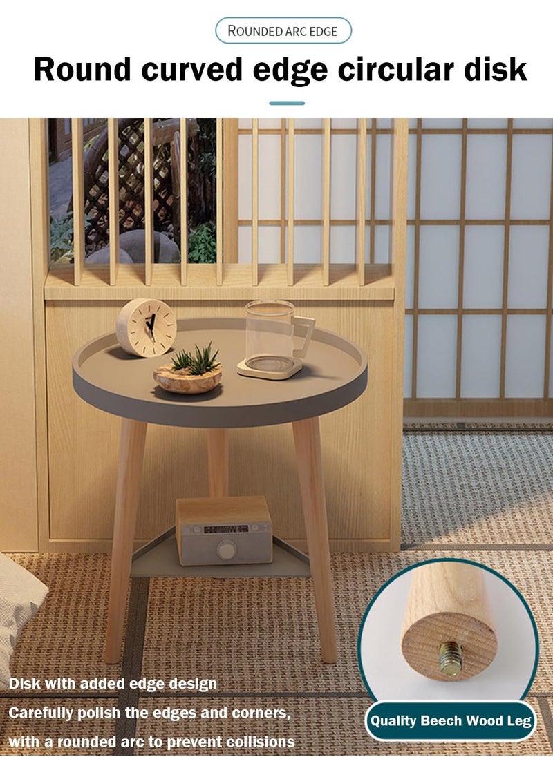 Arabest - Double Layered Circular Coffee Table, Small Round Table, 2-Story Round Table/Bedside Table, Round Table Sturdy Bedroom Room Corner Table With Storage Function - Image 1
