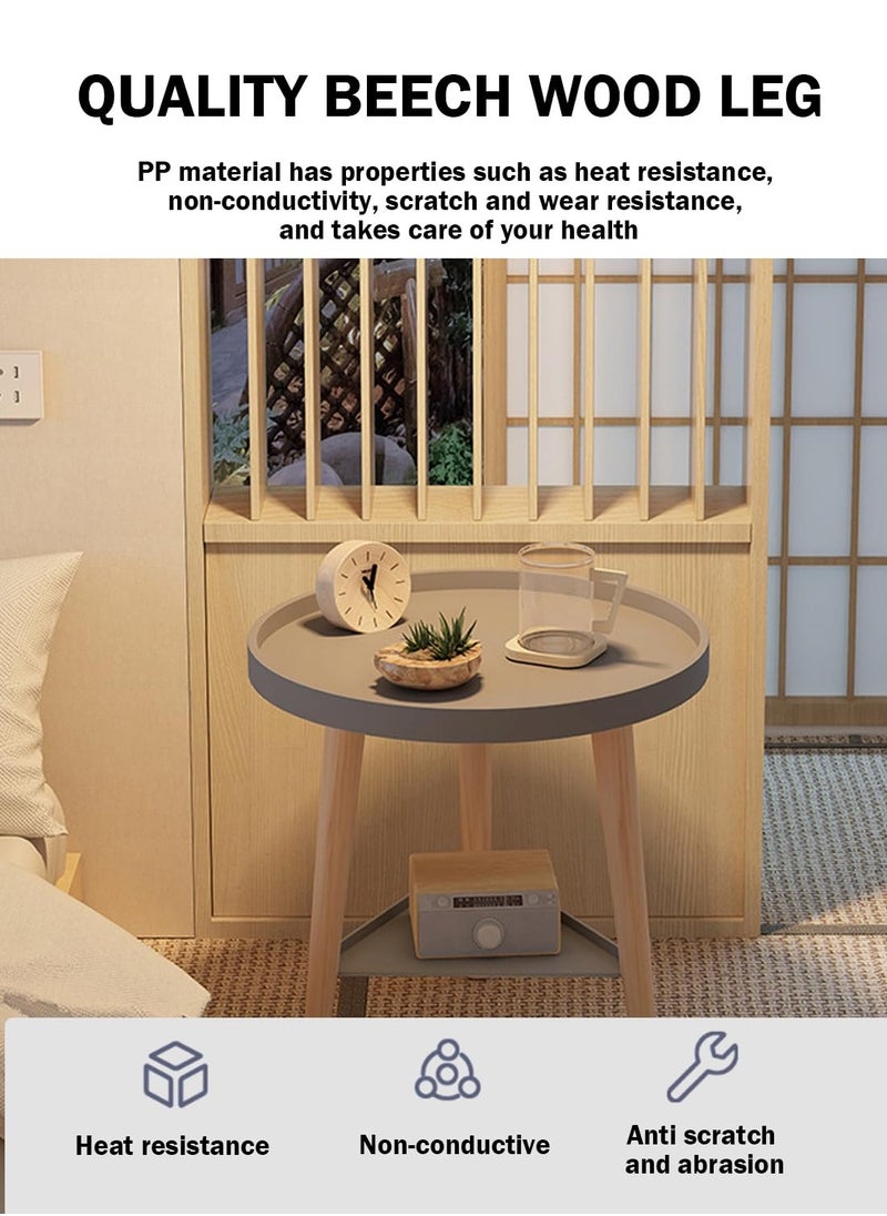 Arabest - Double Layered Circular Coffee Table, Small Round Table, 2-Story Round Table/Bedside Table, Round Table Sturdy Bedroom Room Corner Table With Storage Function - Image 1