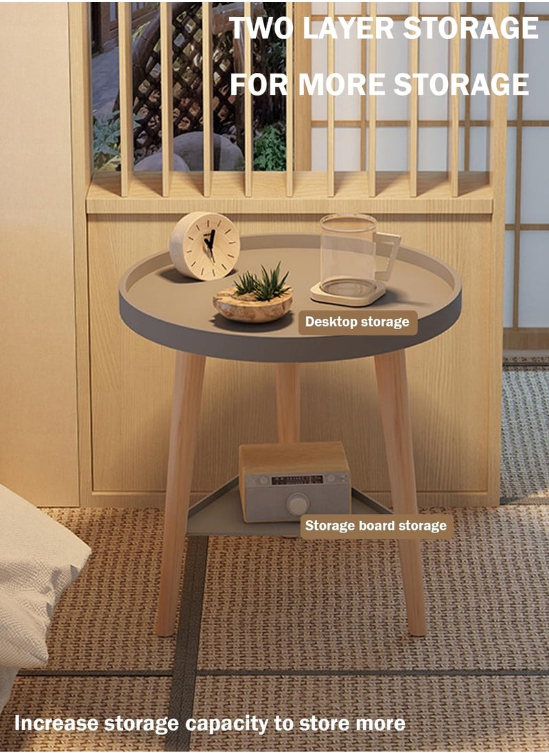 Arabest - Double Layered Circular Coffee Table, Small Round Table, 2-Story Round Table/Bedside Table, Round Table Sturdy Bedroom Room Corner Table With Storage Function - Image 1
