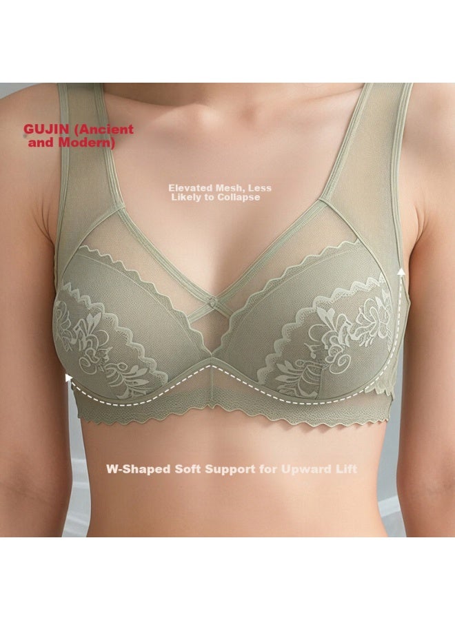 Gujin Women's Lace Mesh U-shaped Breathable Honeycomb Cup Wireless Large Bust Minimizing Bra - Image 2