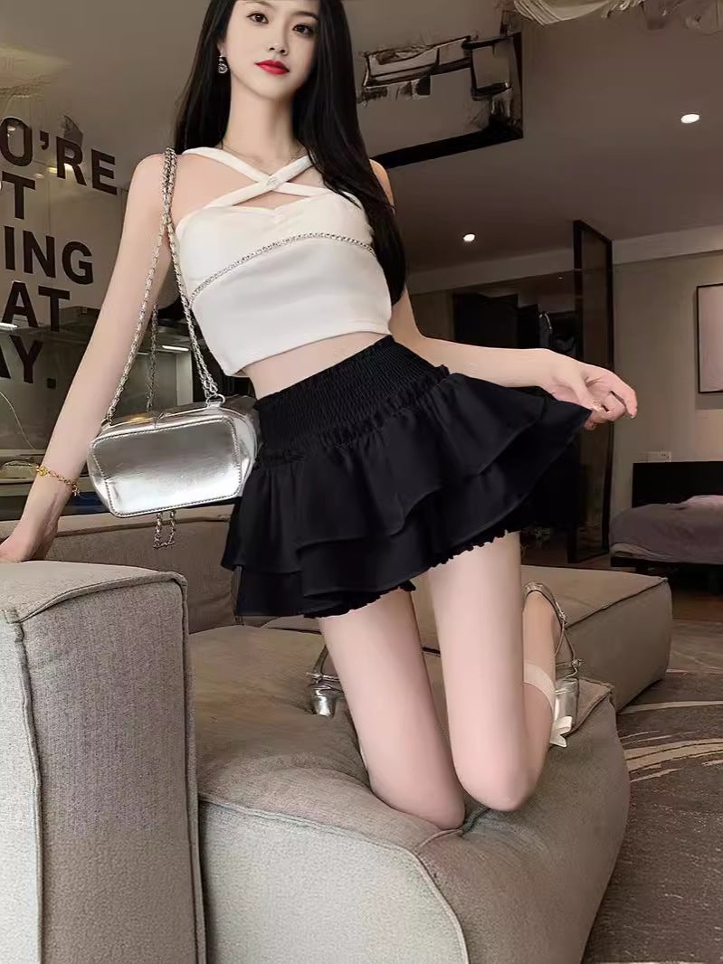Black And White Plus Size New Half Short Cake Skirt Women'S Summer 2024 Slim A- Line Skirt High Waist Small Half Group - Image 4