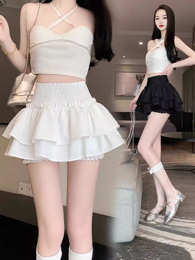 Black And White Plus Size New Half Short Cake Skirt Women'S Summer 2024 Slim A- Line Skirt High Waist Small Half Group - Image 3