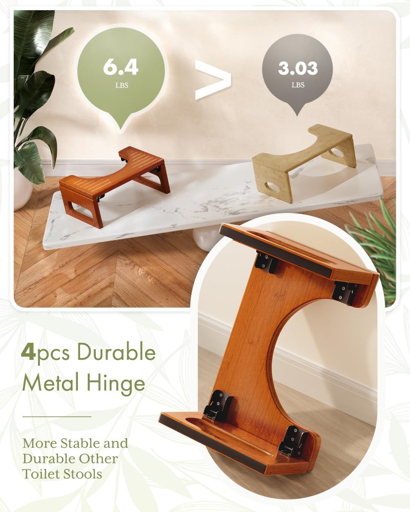 AmazerBath 7 Inches Bamboo Toilet Stool Squat for Adults, Foldable Squatting Potty Stool for Bathroom, Toilet Foot Pooping Steps Stools with Non-Slip Strip, Improve Bathroom Posture and Comfort, Brown - Image 3