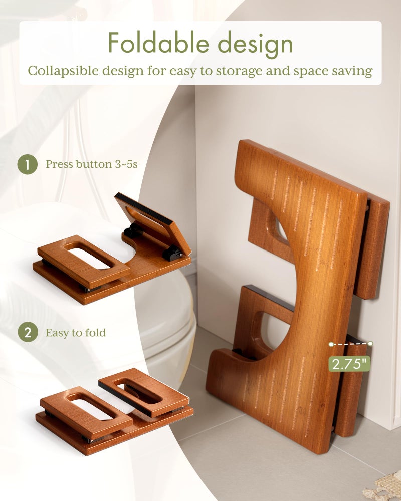AmazerBath 7 Inches Bamboo Toilet Stool Squat for Adults, Foldable Squatting Potty Stool for Bathroom, Toilet Foot Pooping Steps Stools with Non-Slip Strip, Improve Bathroom Posture and Comfort, Brown - Image 2