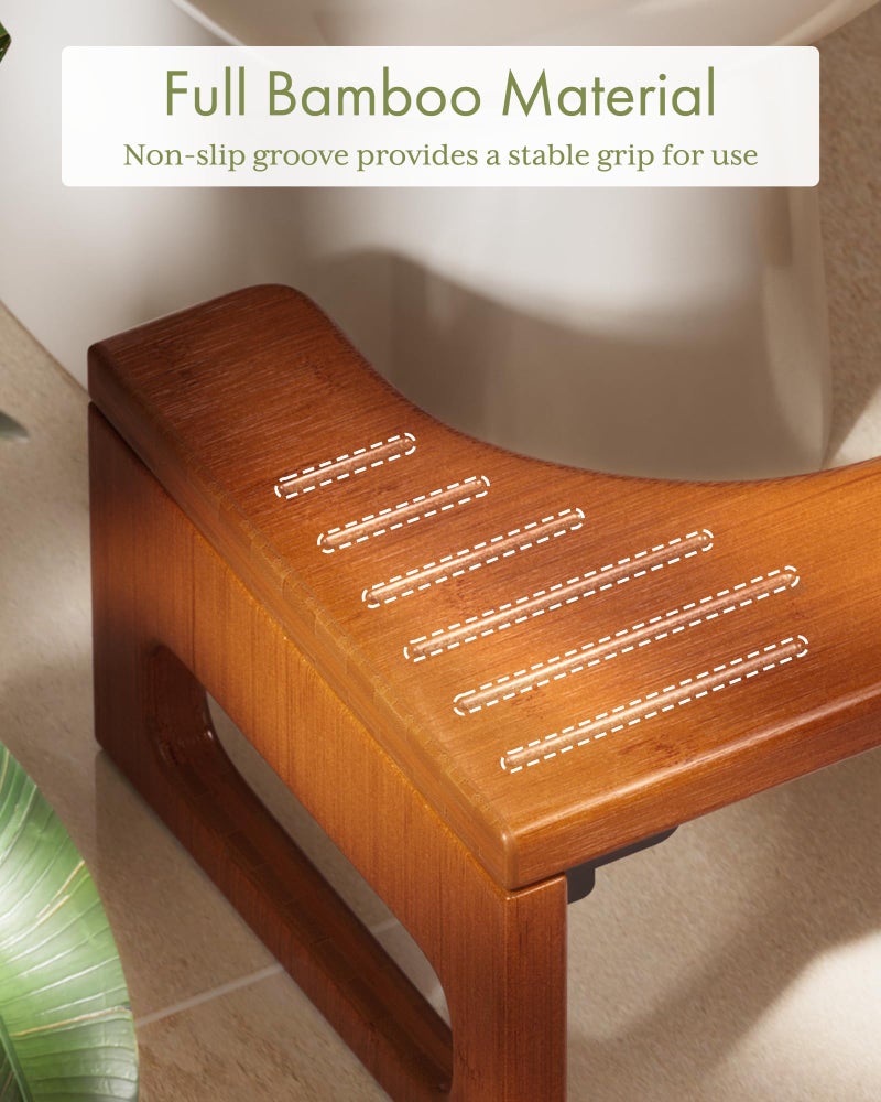 AmazerBath 7 Inches Bamboo Toilet Stool Squat for Adults, Foldable Squatting Potty Stool for Bathroom, Toilet Foot Pooping Steps Stools with Non-Slip Strip, Improve Bathroom Posture and Comfort, Brown - Image 5
