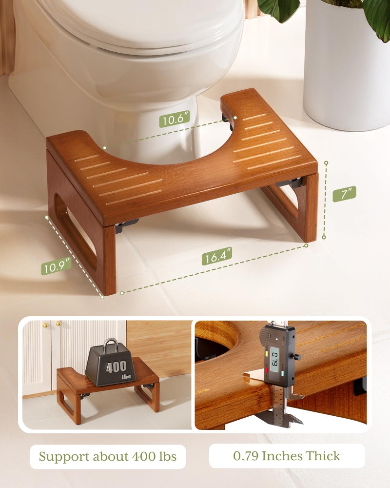 AmazerBath 7 Inches Bamboo Toilet Stool Squat for Adults, Foldable Squatting Potty Stool for Bathroom, Toilet Foot Pooping Steps Stools with Non-Slip Strip, Improve Bathroom Posture and Comfort, Brown - Image 4