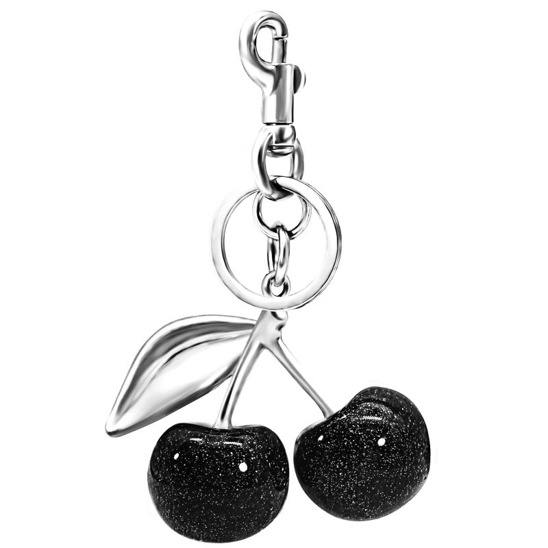 SKYFUN Cherry Keychain for Women Glitter Cherry Bag Charm Key Chain for Purse Wallet Handbag Backpack Jewelry Accessories Gift for Birthday Christmas, Silver Black - Image 1