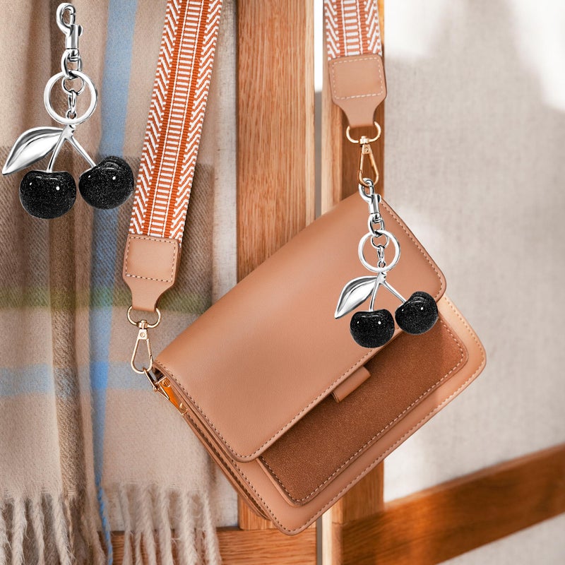 SKYFUN Cherry Keychain for Women Glitter Cherry Bag Charm Key Chain for Purse Wallet Handbag Backpack Jewelry Accessories Gift for Birthday Christmas, Silver Black - Image 4