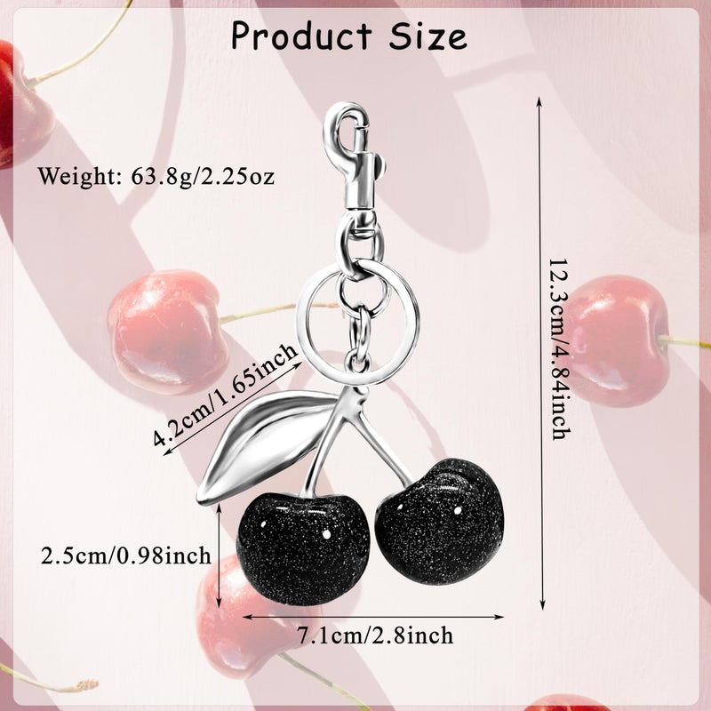 SKYFUN Cherry Keychain for Women Glitter Cherry Bag Charm Key Chain for Purse Wallet Handbag Backpack Jewelry Accessories Gift for Birthday Christmas, Silver Black - Image 5