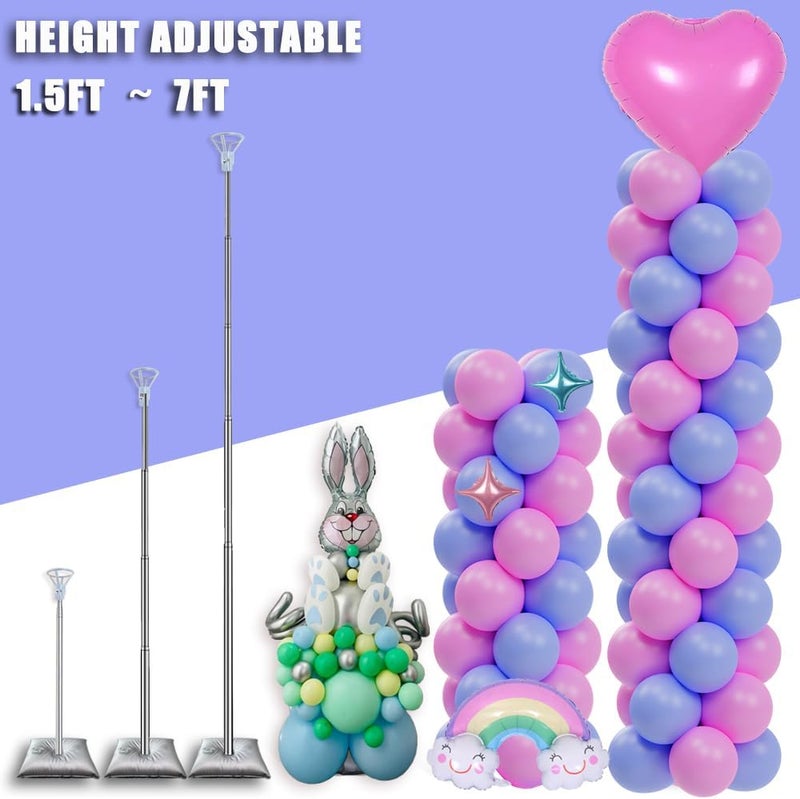 Decojoy Balloon Columns Stand Set of 4, 7 Feet Telescoping Ballon Arches Stands with Bases for Floor, Height Adjustable Metal Ballon Tower Pillar Kits for Graduation, Birthday, Christmas - Image 3