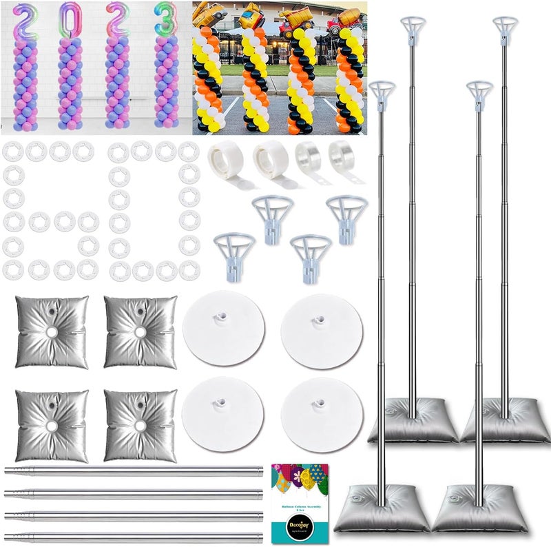 Decojoy Balloon Columns Stand Set of 4, 7 Feet Telescoping Ballon Arches Stands with Bases for Floor, Height Adjustable Metal Ballon Tower Pillar Kits for Graduation, Birthday, Christmas - Image 1