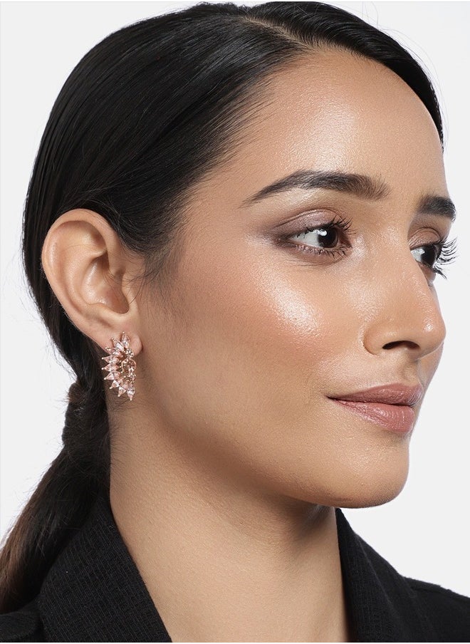 Just Peachy Just Peachy Rose Gold Contemporary Stud Earrings, Hypoallergenic  - Image 2