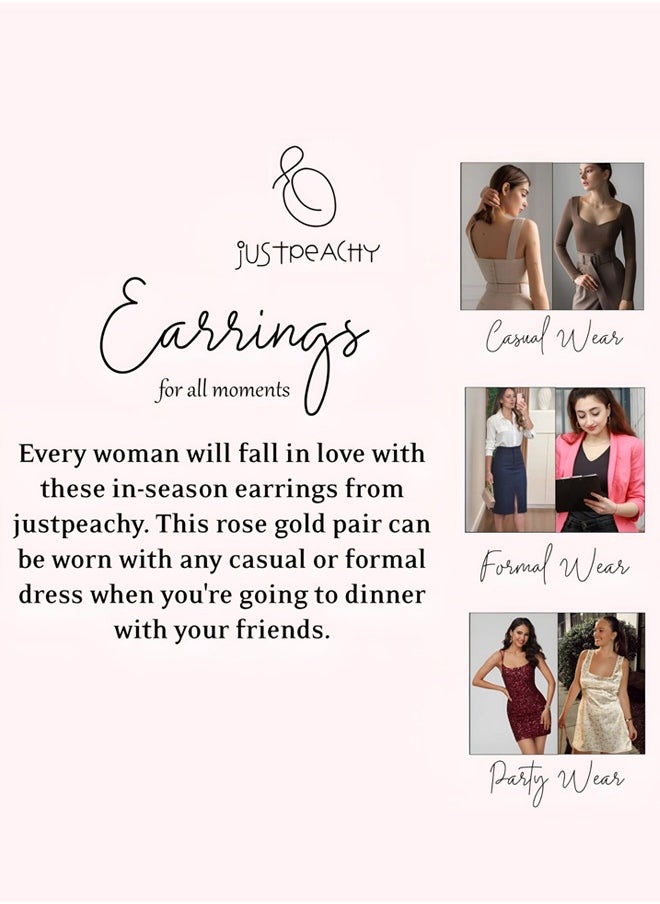 Just Peachy Just Peachy Rose Gold Contemporary Stud Earrings, Hypoallergenic  - Image 5