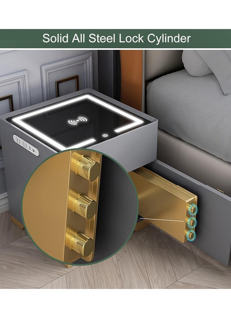 طاولة جانبية ذكية مع درج وخزنة، طاولات بجانب السرير بإضاءة LED مع محطة شحن، طاولة جانبية، طاولة ليلية حديثة لغرفة النوم والمكتب (اللون: رمادي فاتح، المقاس: 13.8x15.7x19.7 بوصة) - Image 3