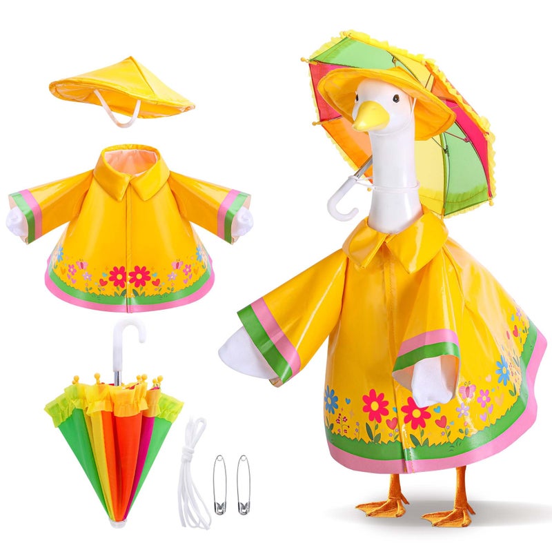 Decohs 3 Pcs/Set Raincoat Porch Goose Outfits  Summer Lawn Goose Statue Raincoat Costume  Yard Goose Clothes Raincoats Umbrella Hat Outfit For 23"" Statue Patio Garden Decoration - Image 1