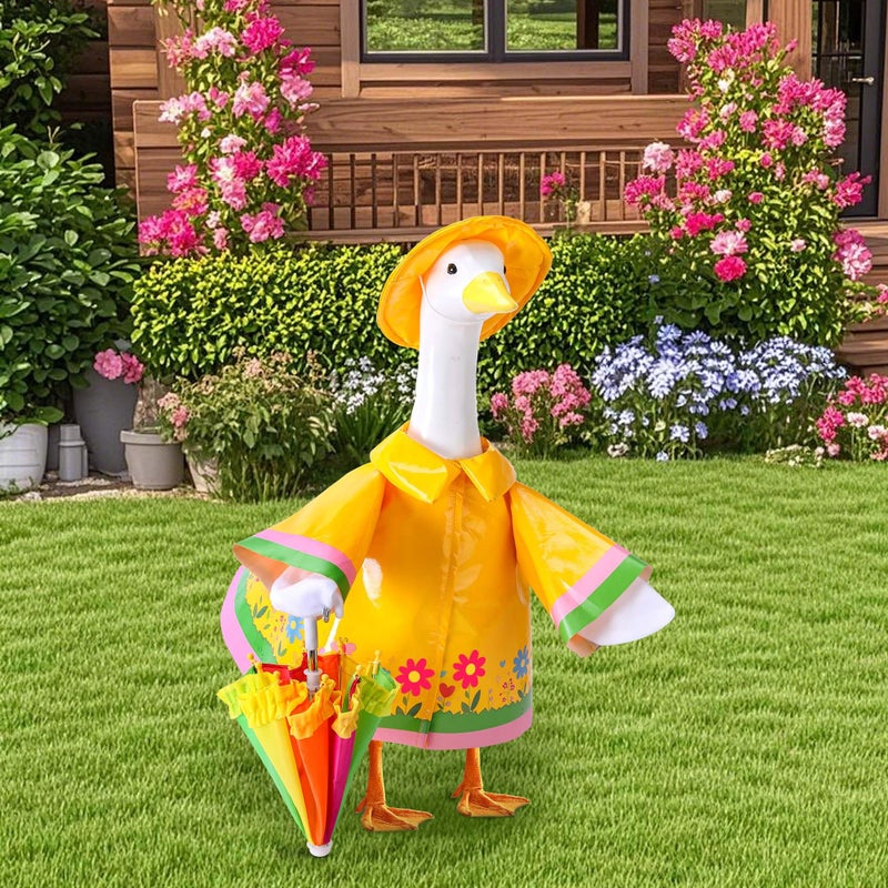 Decohs 3 Pcs/Set Raincoat Porch Goose Outfits  Summer Lawn Goose Statue Raincoat Costume  Yard Goose Clothes Raincoats Umbrella Hat Outfit For 23"" Statue Patio Garden Decoration - Image 4