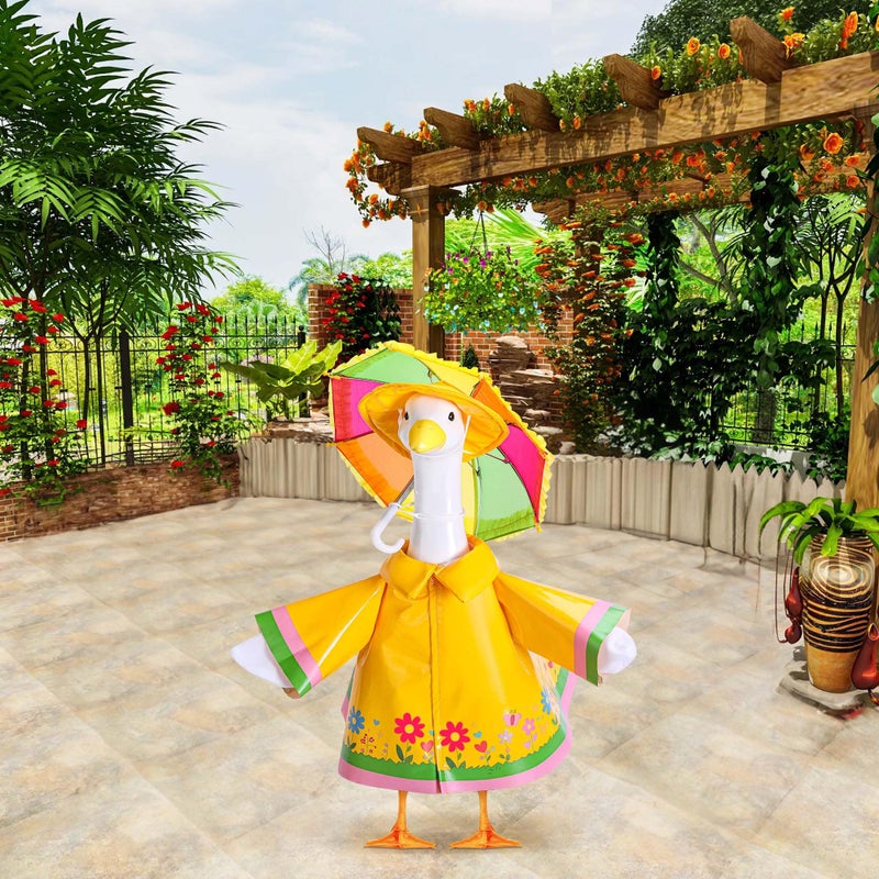 Decohs 3 Pcs/Set Raincoat Porch Goose Outfits  Summer Lawn Goose Statue Raincoat Costume  Yard Goose Clothes Raincoats Umbrella Hat Outfit For 23"" Statue Patio Garden Decoration - Image 5